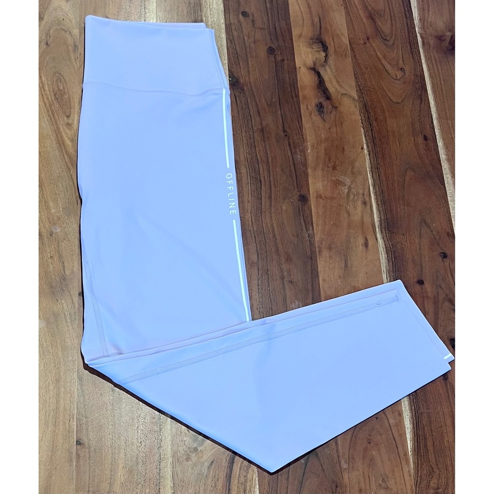 OFFLINE by Aerie Goals 7/8 Leggings XL Lavender Purple High Rise Stripe Athletic